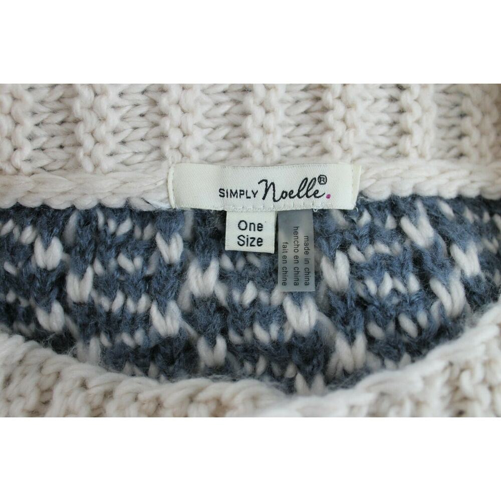 Simply Noelle Mock Neck Chunky Knit Poncho Shawl Cape Blue/ Ivory Button Up OS - Picture 6 of 7